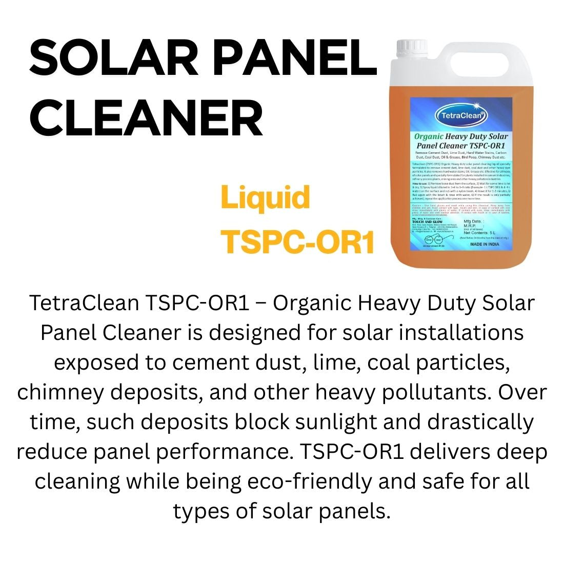 TetraClean TSPC‑OR1 Organic Heavy Duty Solar Panel Cleaner 5L