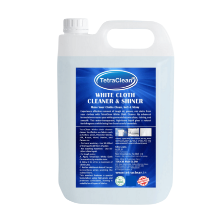 TetraClean White Cloth Cleaner & Shiner – 5L | Removes Oil, Grease & Tough Stains | Safe & Chemical-Free Liquid Detergent for Bright White Clothes