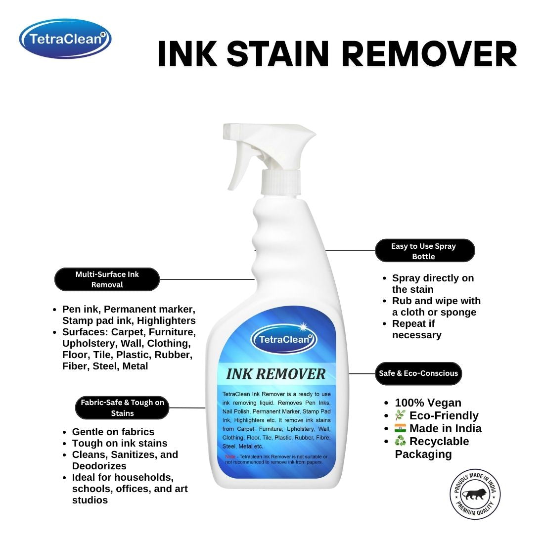 TetraClean Ink Remover Spray I Fabric Stain Remover 500g