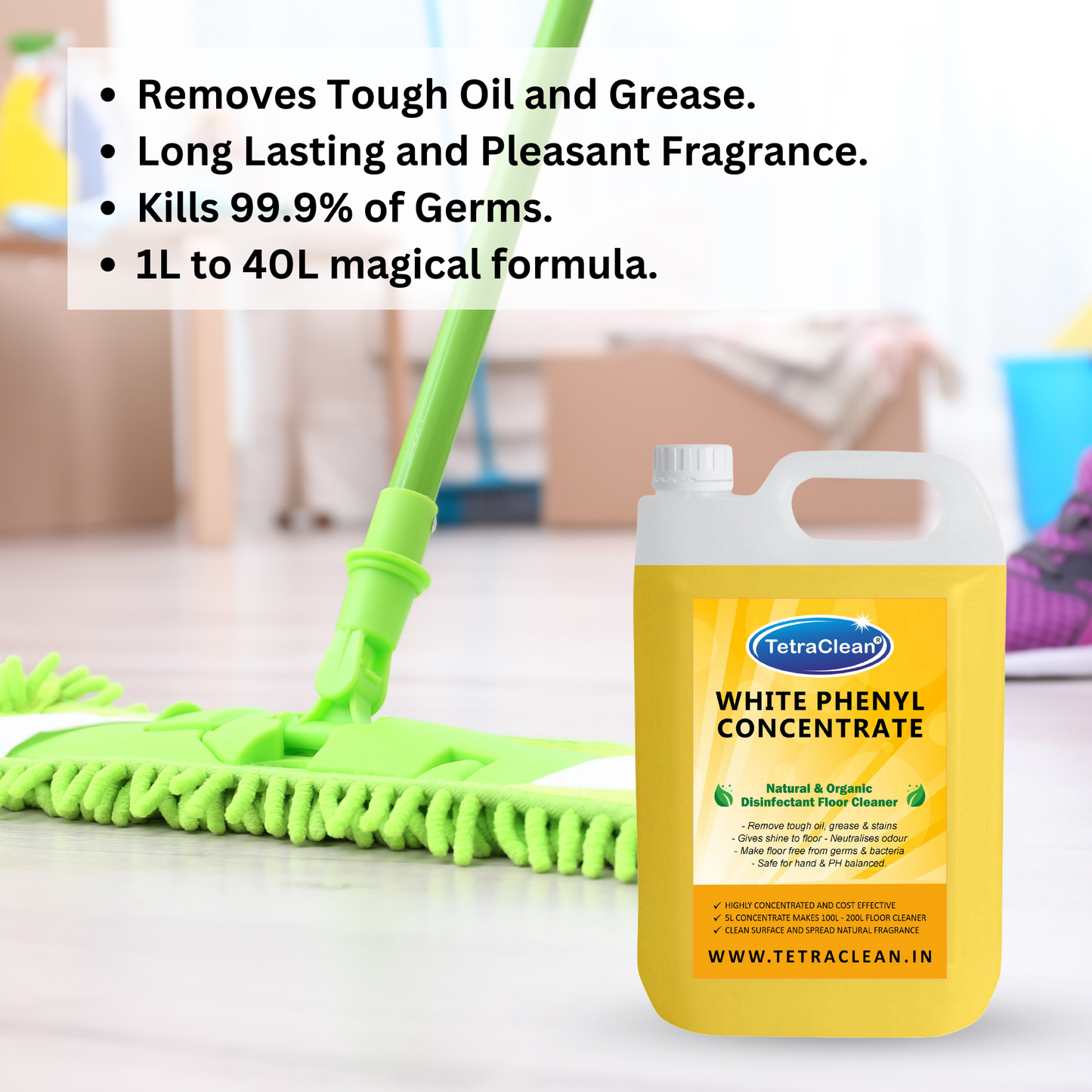 TetraClean White Phenyl Concentrate Liquid 5L– Jasmine Fragrance