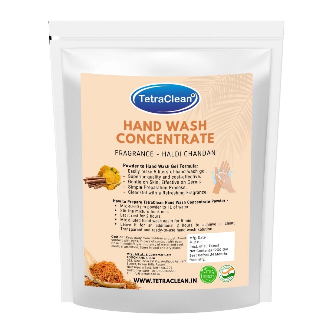 TetraClean Hand Wash Concentrate Powder Haldi Chandan - 500g