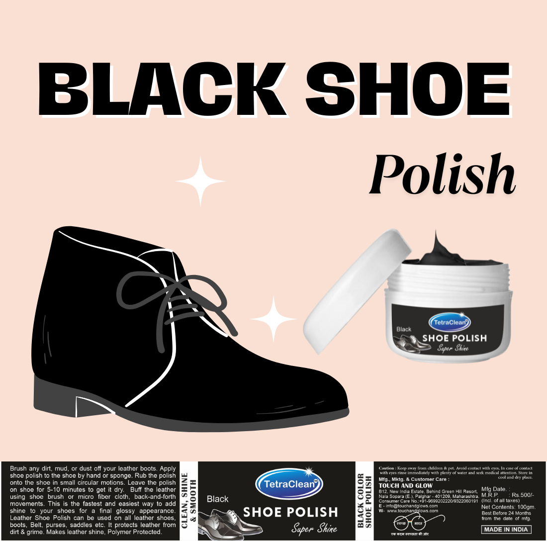 TetraClean Black Shoe Polish I Shoe Wax Polish 100g