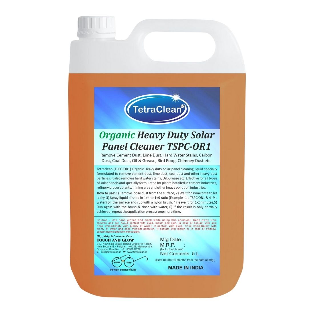 TetraClean TSPC‑OR1 Organic Heavy Duty Solar Panel Cleaner 5L