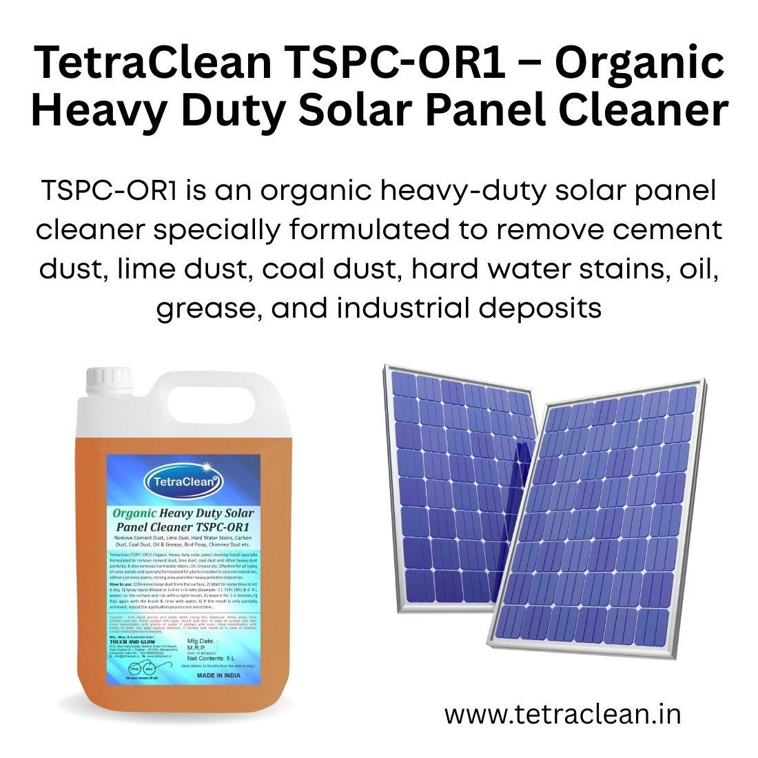 TetraClean TSPC‑OR1 Organic Heavy Duty Solar Panel Cleaner 5L