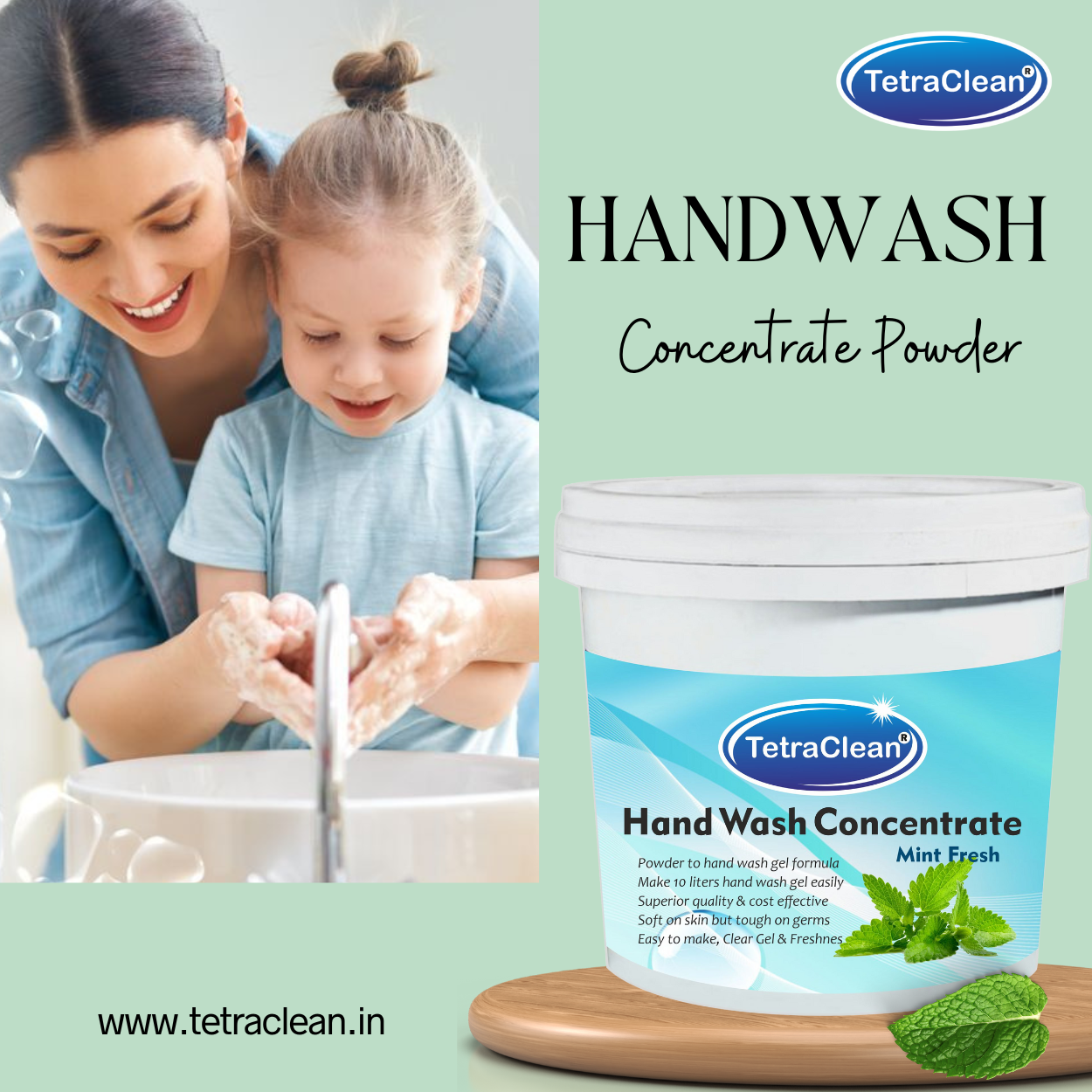 TetraClean Hand Wash Concentrate Powder Mint Fresh - 500g