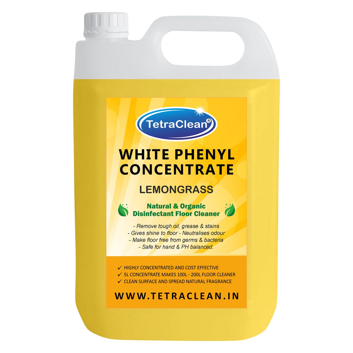 TetraClean White Phenyl Concentrate Liquid 5L– Lemongrass Fragrance