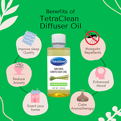 TetraClean Aroma Diffuser Oil (250ml) Lemongrass, Rose, Jasmine, Lavender, Camphor, Sandal TetraClean Aroma Diffuser Oil (250ml) Lemongrass, Rose, Jasmine, Lavender, Camphor, Sandal