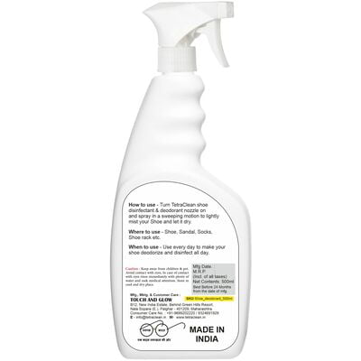 Tetraclean Shoe Deodorizer and Disinfectant Spray for All Types of Shoes, Socks and Shoe Racks (500 ML)
