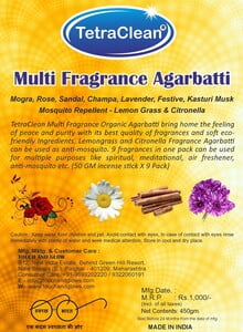 TetraClean Multifragrance Natural and Non Toxic Fragrance sticks/ Organic Agarbatti Rose, Citronella, Sandal, Musk, Mogra, Lemongrass, Jasmine, Loban and Festive Fragrance Agarbattis (450 g)