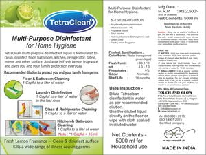 TetraClean Multipurpose Disinfectant Cleaner for Home Hygiene in Fresh Lemon Fragrance (5000 ML)