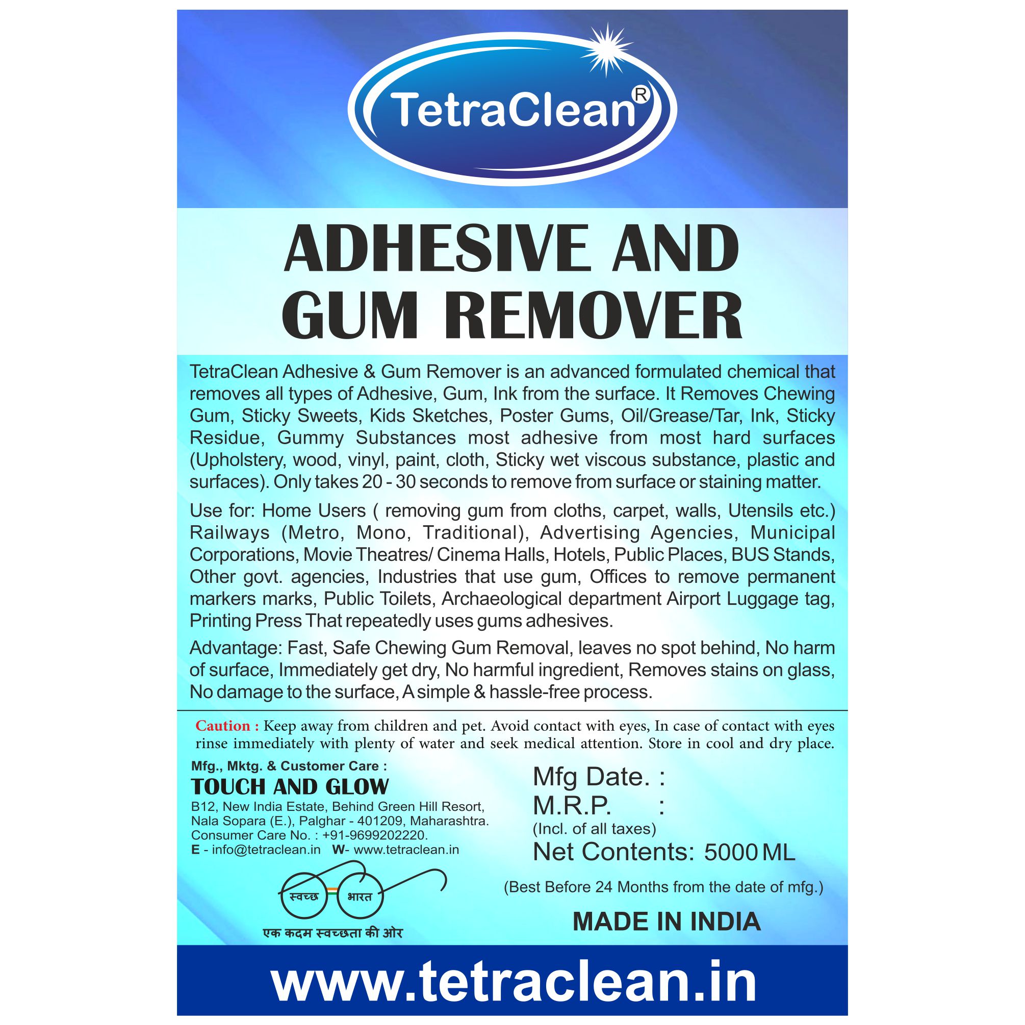 TetraClean all kind of Adhesive and Gum Remover (5L)