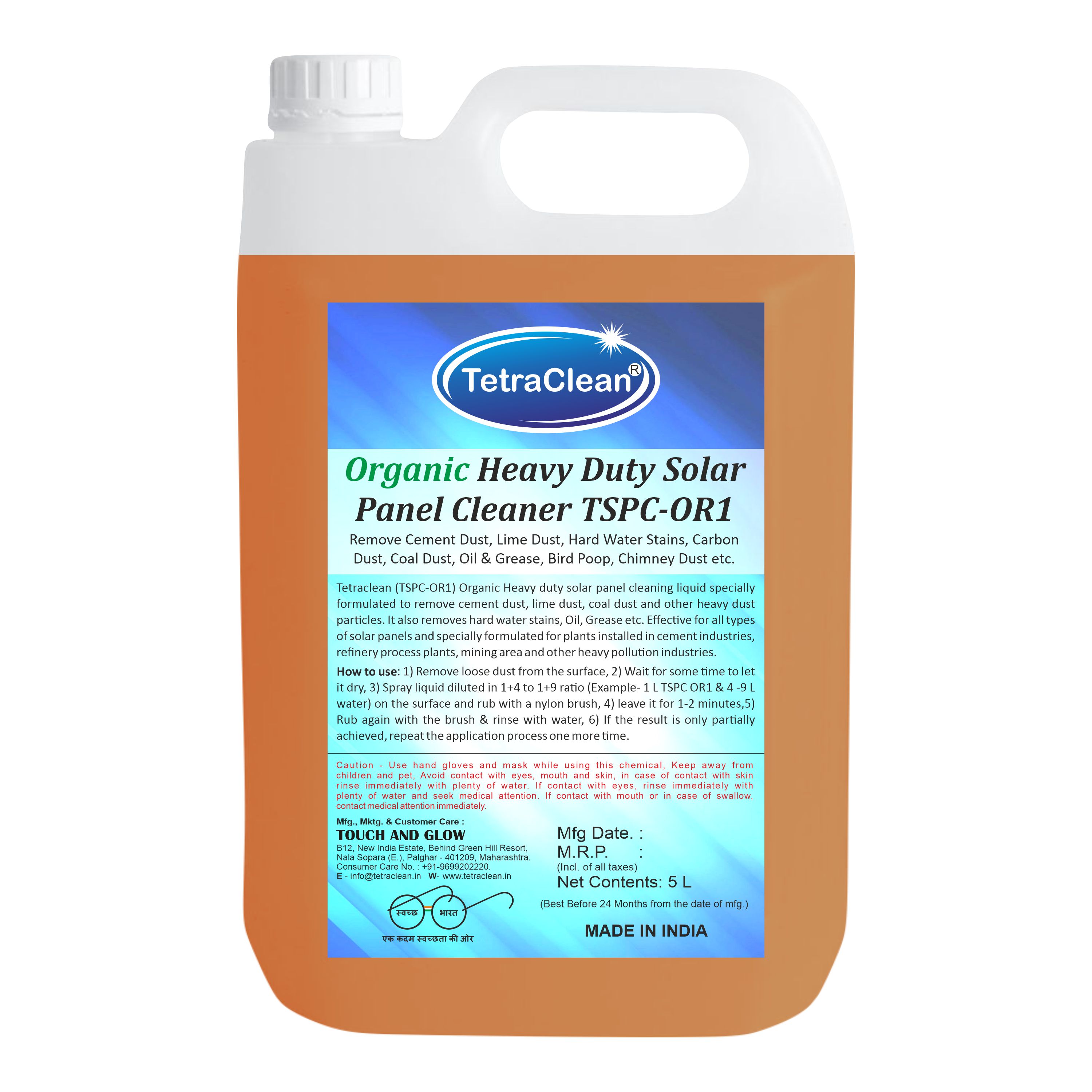 Organic Solar Panel Cleaner TSPC OR1 Remove Cement, Lime, Hard Water, Carbon, Coal, Bird Poop