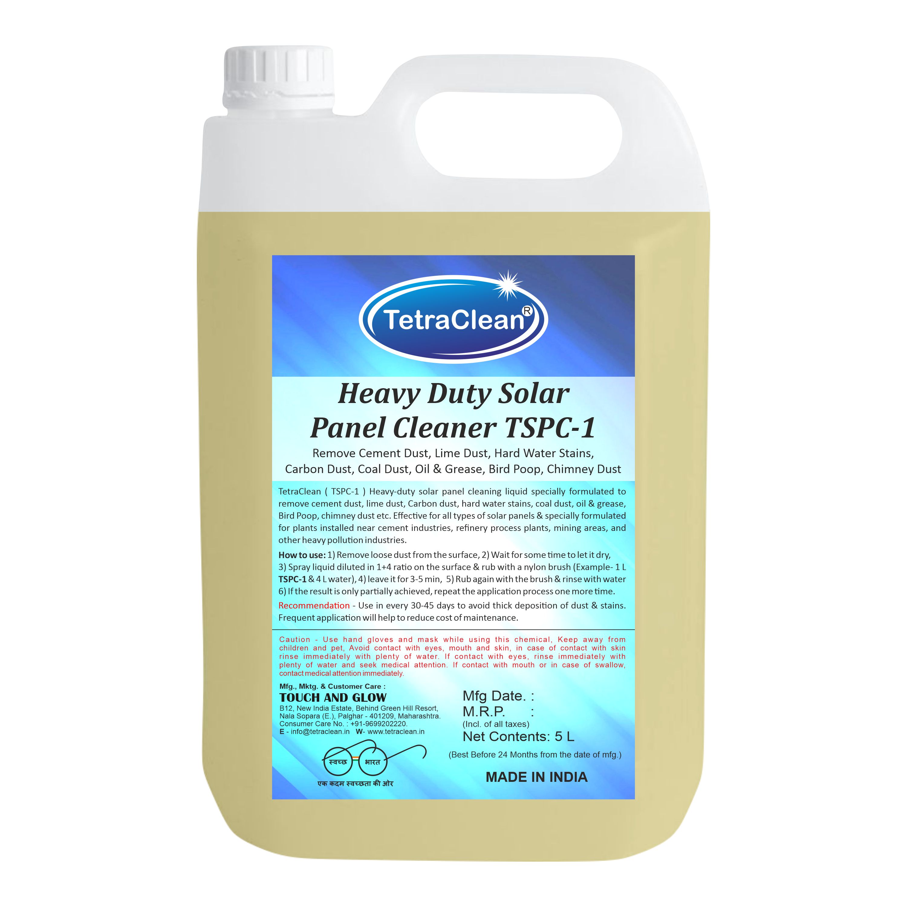 TetraClean Solar Panel Cleaner TSPC1 Remove Cement, Lime, Hard Water, Carbon, Coal, Bird Poop