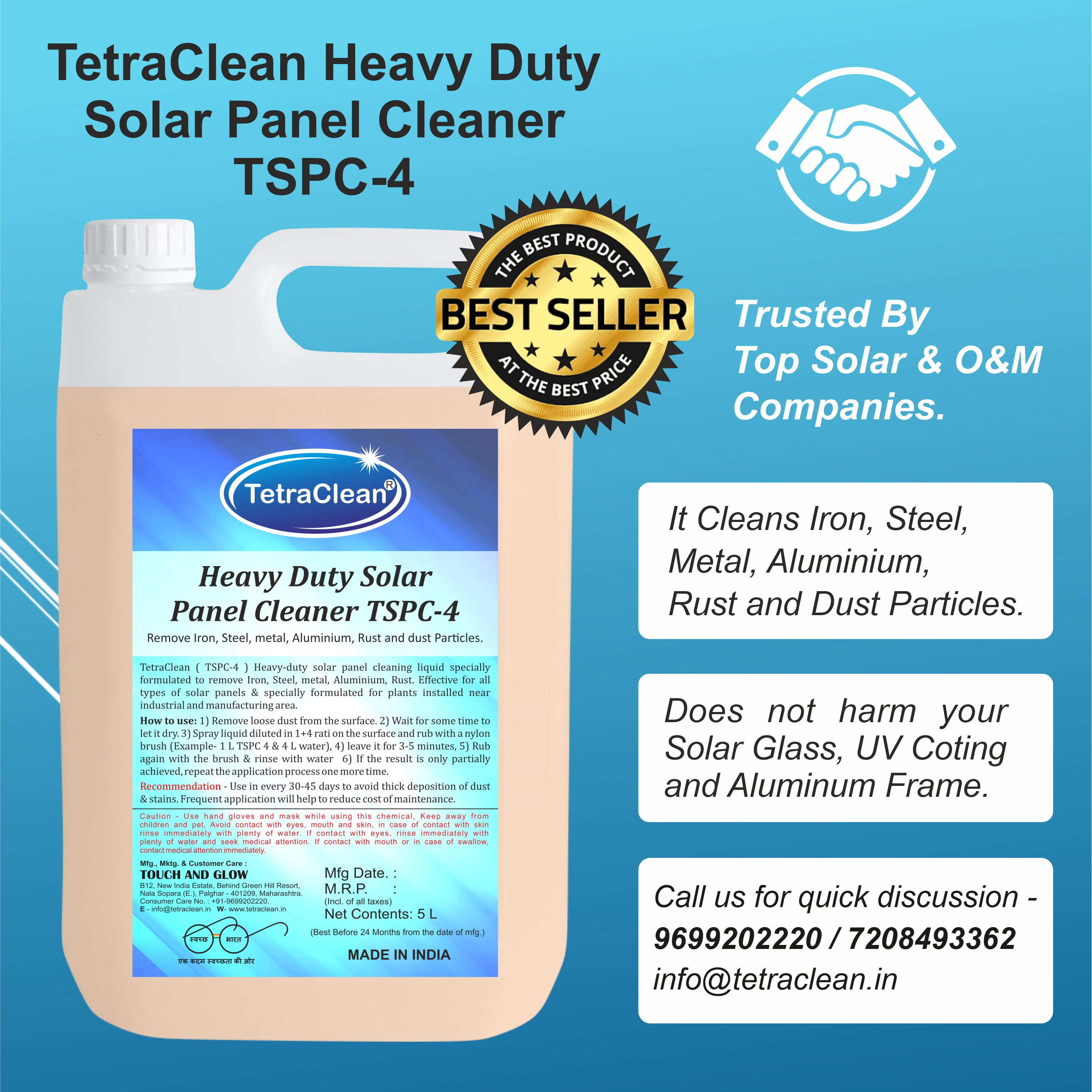 Heavy Duty Solar Panel Cleaner TSPC-4 Remove Iron, Steel, metal, Aluminium, Rust and dust Particles Heavy Duty Solar Panel Cleaner TSPC-4 Remove Iron, Steel, metal, Aluminium, Rust and dust Particles