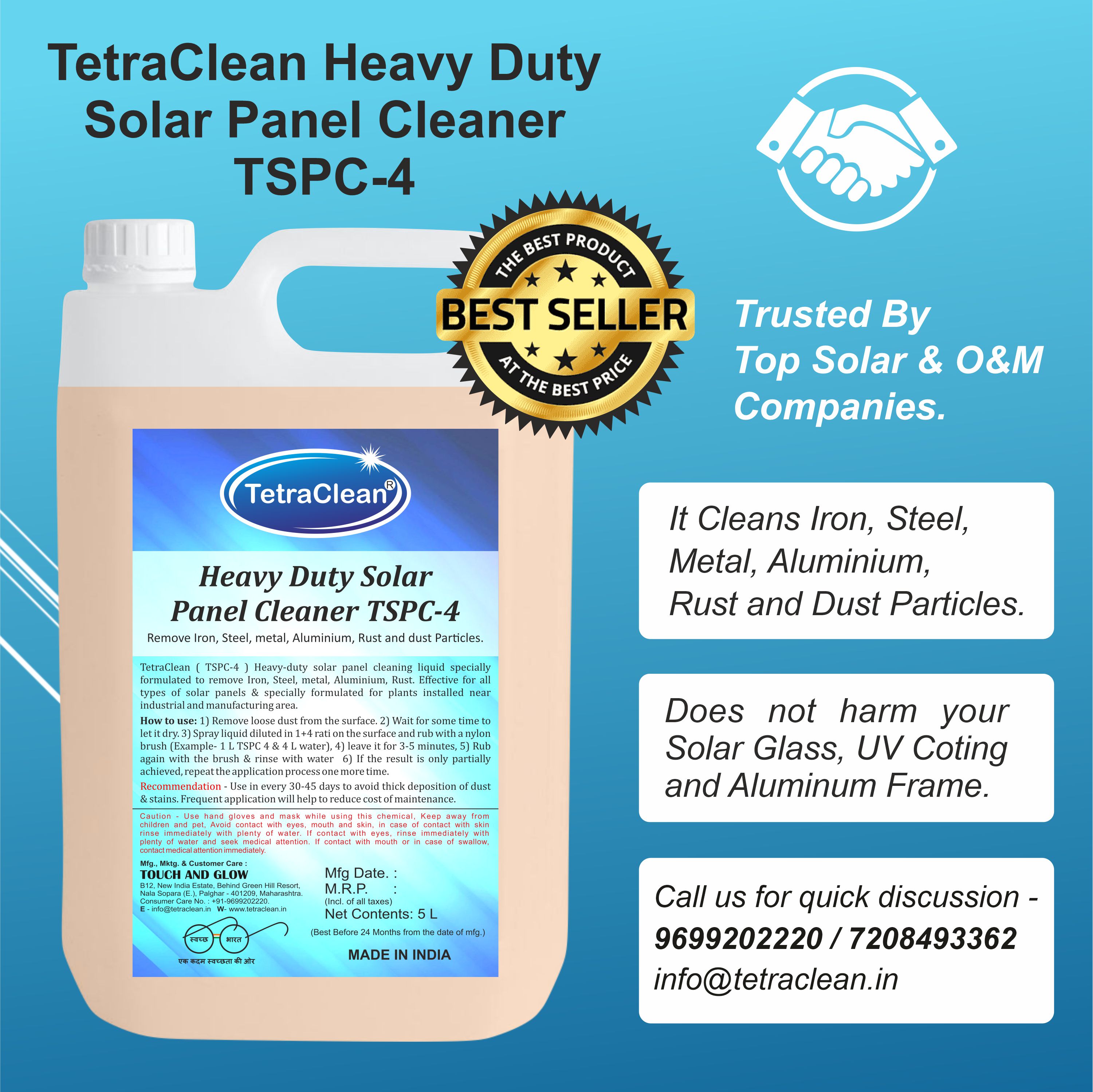 Heavy Duty Solar  Panel Cleaner TSPC-4 Remove Iron, Steel, metal, Aluminium, Rust and dust Particles