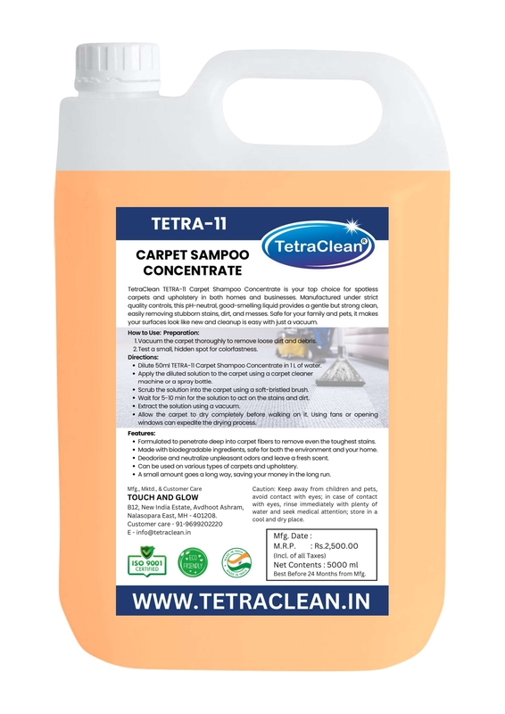 Tetraclean Tetra11 Carpet Shampoo Concentrate | Deep Cleaning & Stain Remover | Safe for Carpets & Upholstery Tetraclean Tetra11 Carpet Shampoo Concentrate | Deep Cleaning & Stain Remover | Safe for Carpets & Upholstery